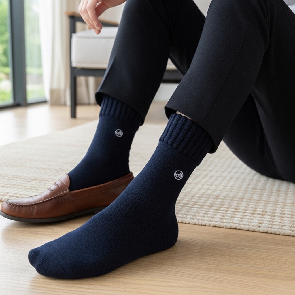 Classic Navy Blue Woolen Crew Socks – Soft, Durable & Everyday Comfort