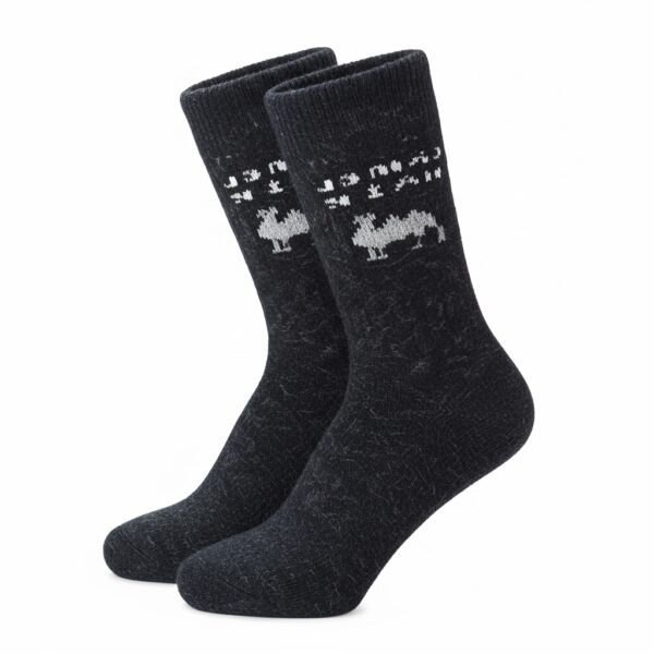 Premium Woolen Winter Socks – Dark Grey | Warm & Stylish Reindeer Pattern - Image 3