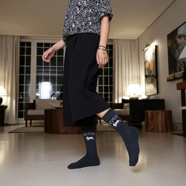 Premium Woolen Winter Socks – Dark Grey | Warm & Stylish Reindeer Pattern
