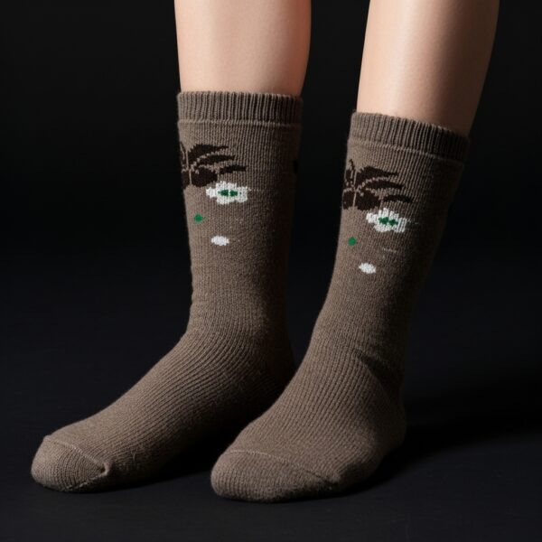 Brown Floral Patterned Crew Socks – Soft & Durable Everyday Comfort - Image 3