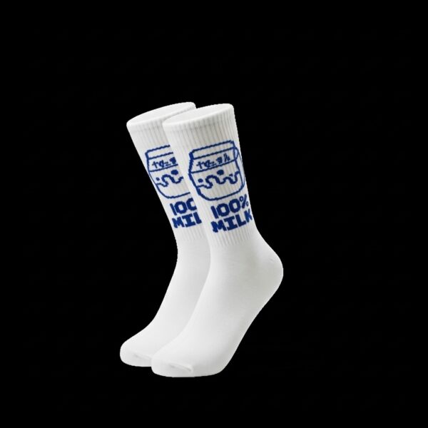 100% Milk Graphic Crew Socks – White - Image 3