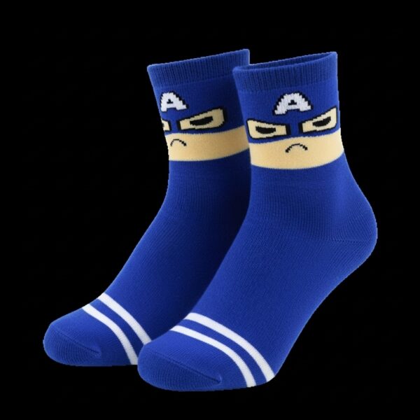 Kids Blue Superhero Cartoon Socks – Soft Cotton Blend, Fun Character Design - Image 3
