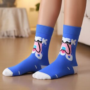 Blue Cartoon Character Crew Socks – Fun & Comfortable Cotton Blend
