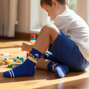 Kids Blue Superhero Cartoon Socks – Soft Cotton Blend, Fun Character Design