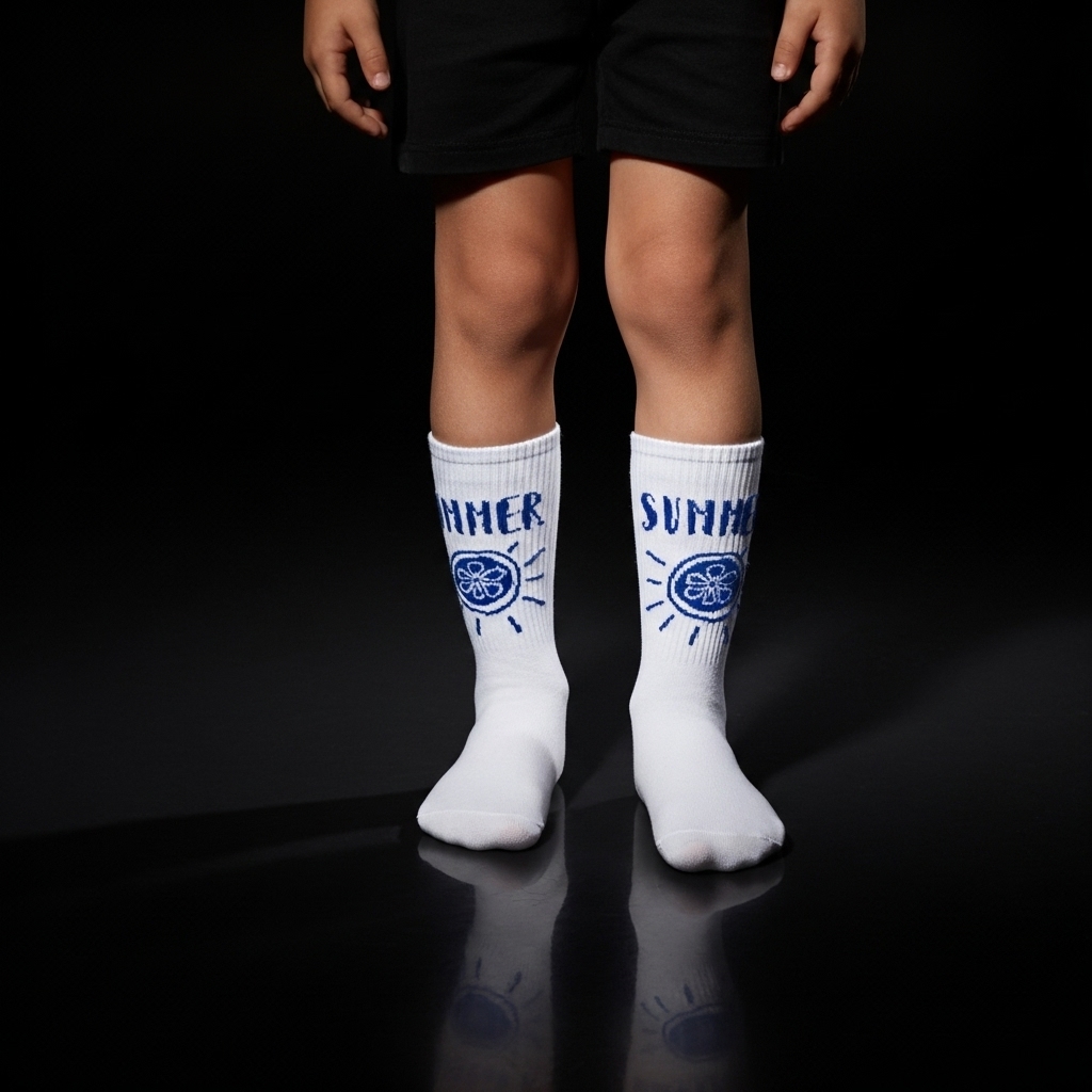 White Crew Socks with “Summer” Print & Lemon Graphic