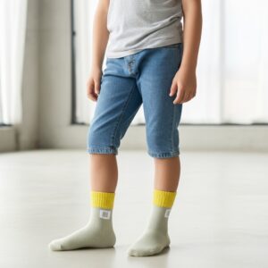 Unisex Grey Ankle Socks with Yellow Cuffs – Breathable Cotton Blend