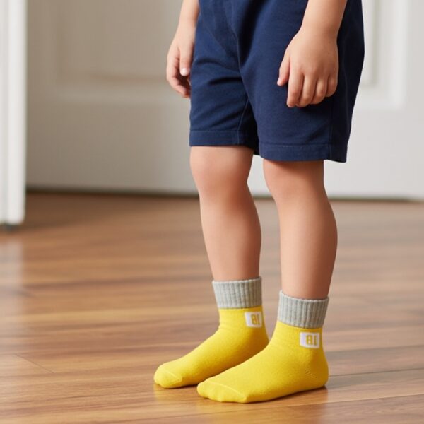 Unisex Yellow Ankle Socks with Grey Cuffs – Soft Cotton Blend - Image 3