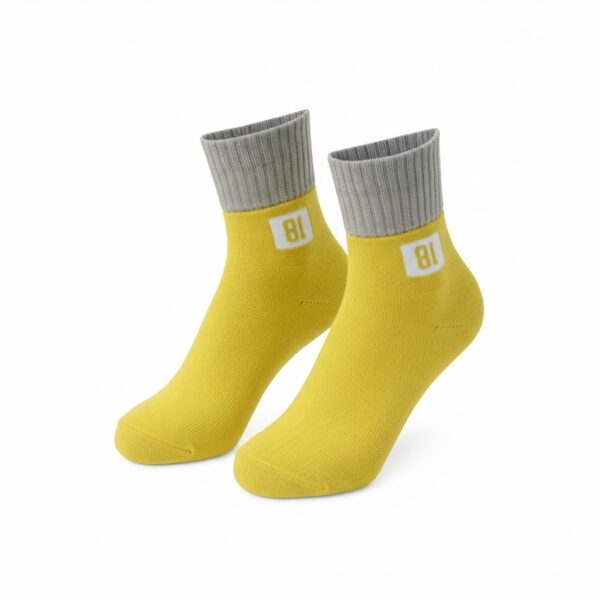 Unisex Yellow Ankle Socks with Grey Cuffs – Soft Cotton Blend - Image 2