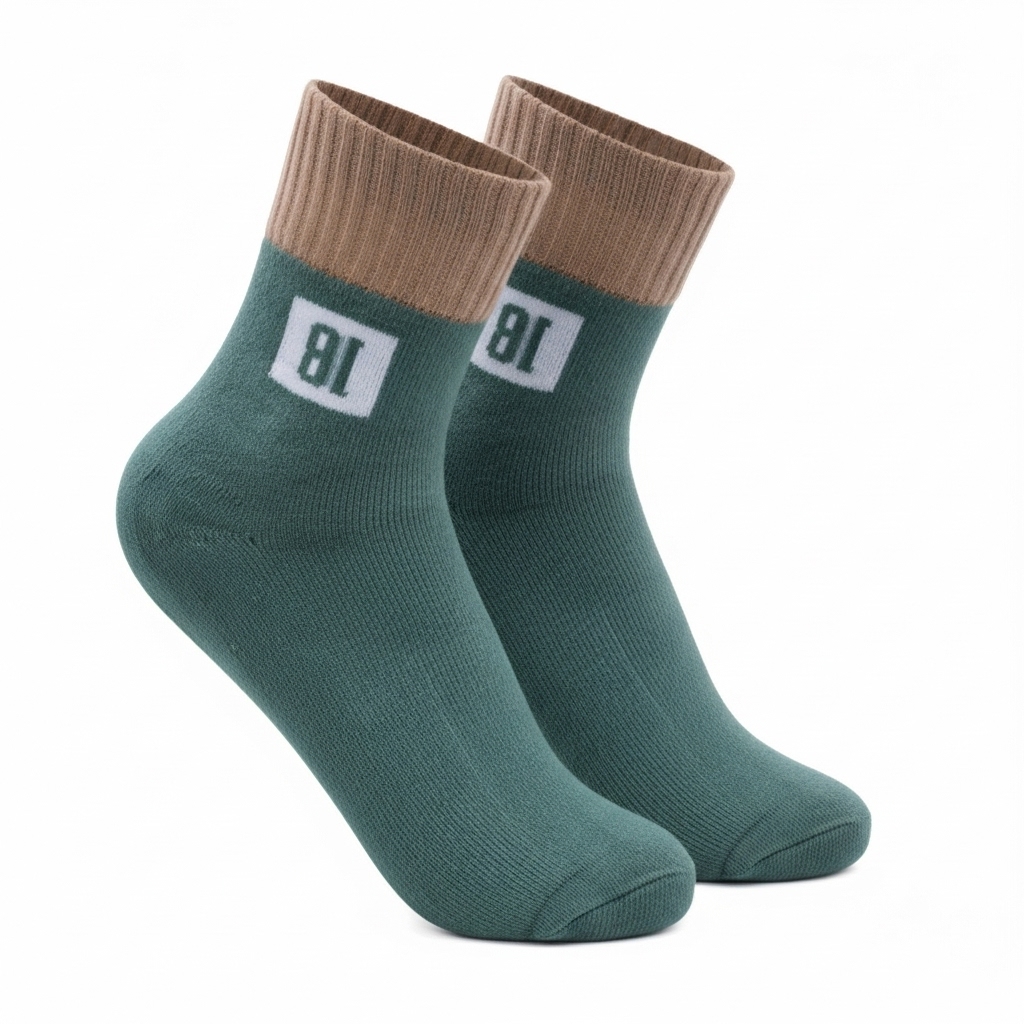 Unisex Green & Beige Casual Ankle Socks – Soft Cotton Blend Everyday Wear - Image 3