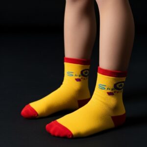 Kids Yellow Superhero-Themed Socks – Soft Cotton Blend with Fun Design