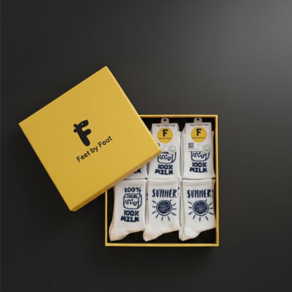 Feet by Foot – Premium White Printed Socks Gift Box (6 Pair Pack)