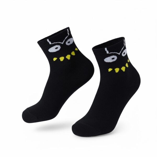 Kids Black Monster Face Socks – Fun Cartoon Design, Soft Cotton Blend - Image 2