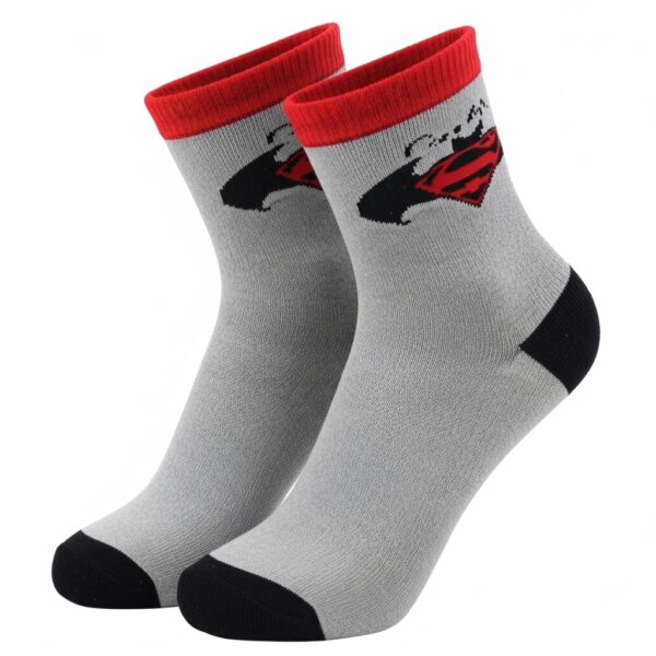 Kids Superman Socks – Grey & Red Superhero Design, Soft Cotton Blend - Image 2