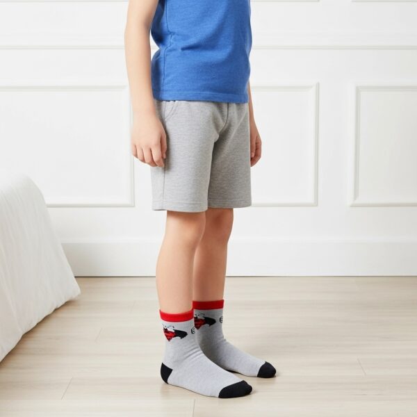 Kids Superman Socks – Grey & Red Superhero Design, Soft Cotton Blend - Image 3
