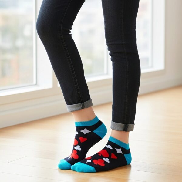 Black Playing Card Print Ankle Socks – Stylish & Comfortable - Image 3