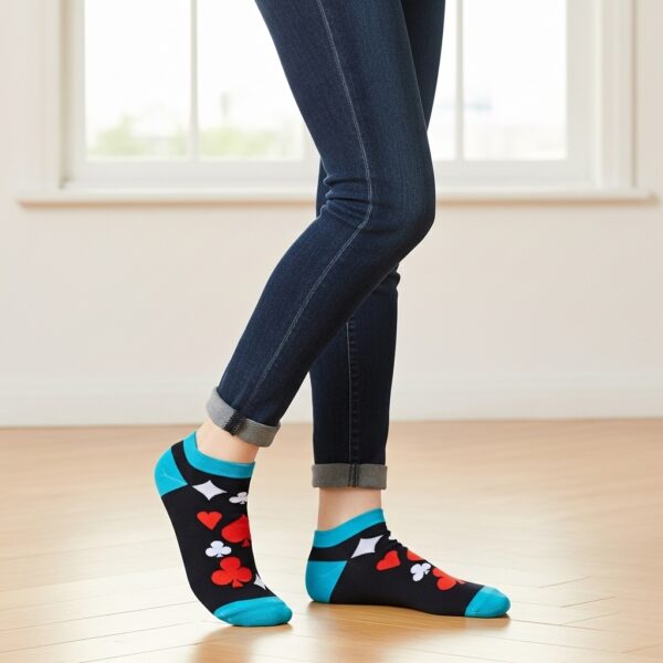Black Playing Card Print Ankle Socks – Stylish & Comfortable - Image 2
