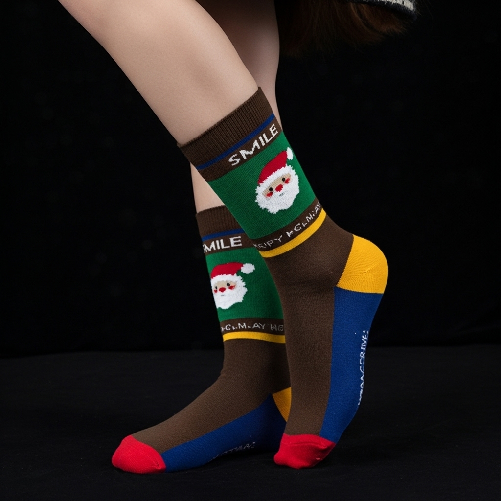 Festive Santa Claus 'Smile' Holiday Christmas Socks - Unisex Novelty Crew Socks