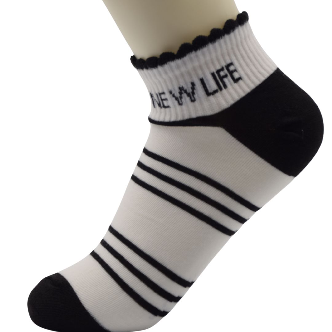 Classic Striped Ankle Socks – Soft Cotton Stretch Socks for Men & Women (Black & White) - Image 3