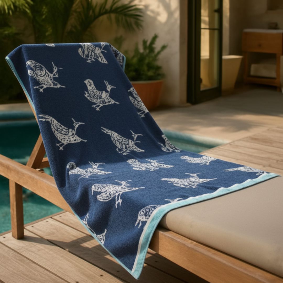 Quick Dry Cotton Blue Bath Towel with White Bird – 545 GSM, Large Size (130×70 cm) Soft & Super Absorbent