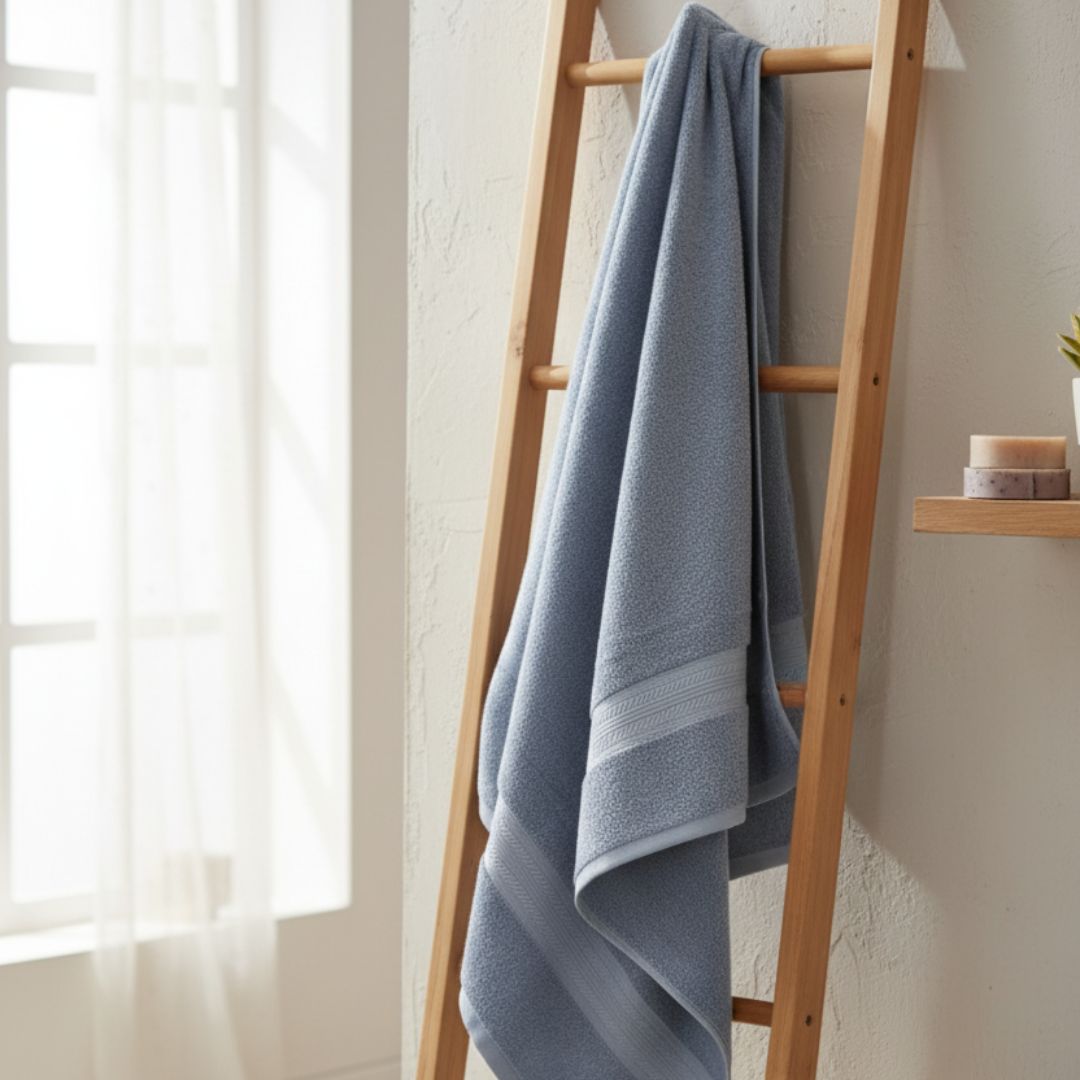 Luxury Quick Dry Sky Blue Cotton Bath Towel – 605 GSM, Large Size 140×75 cm, Ultra Soft & Super Absorbent