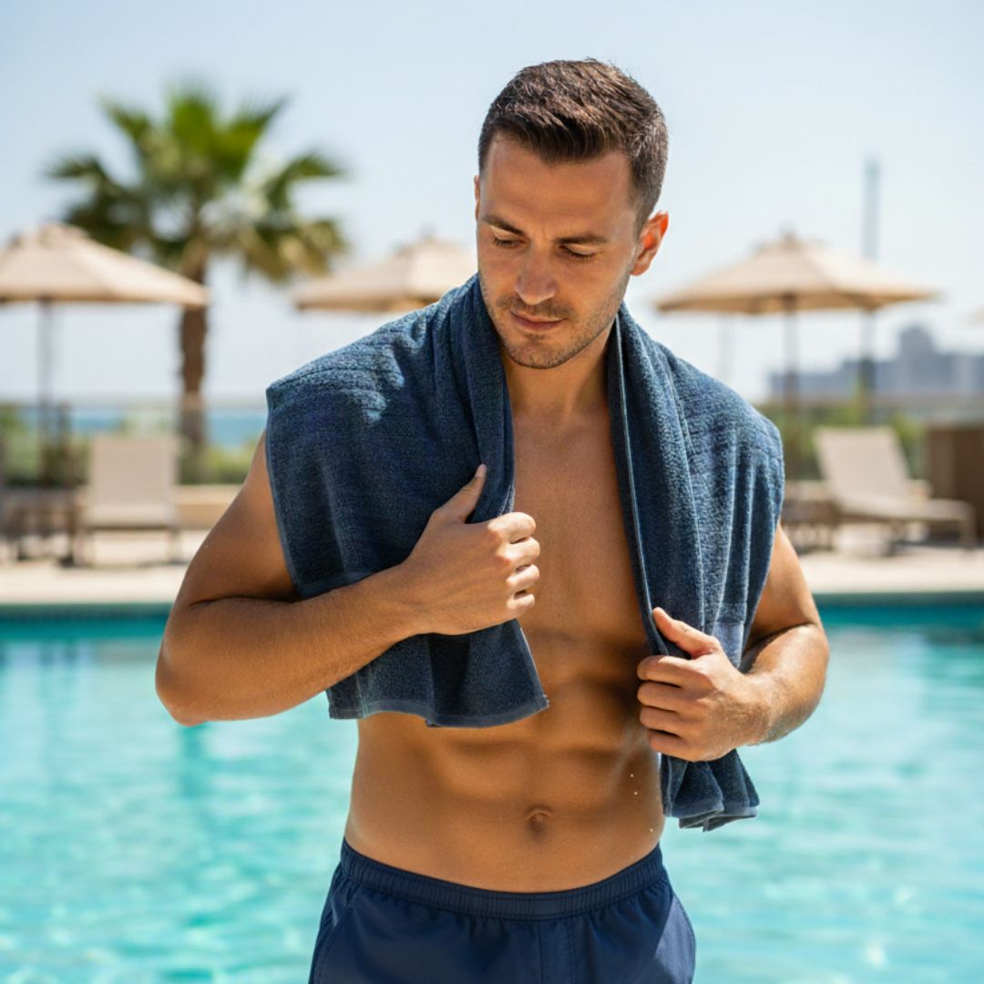 Lightweight Navy Blue Cotton Bath Towel – 400 GSM Large Size (130×75 cm) Soft & Quick Dry - Image 4