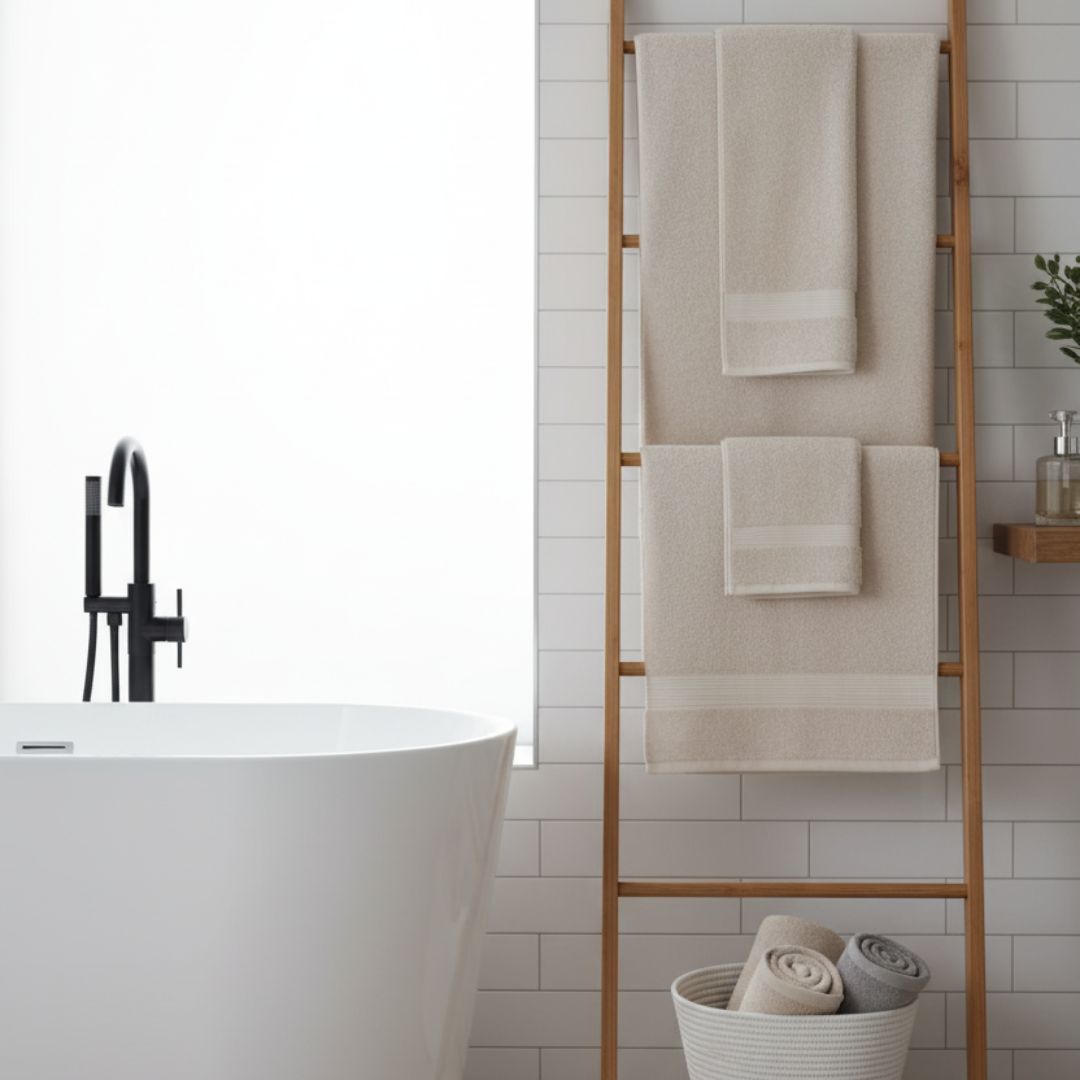 Luxury Quick Dry Cream Beige Cotton Bath Towel – 635 GSM Large Size (140×65 cm) Ultra Soft & Super Absorbent