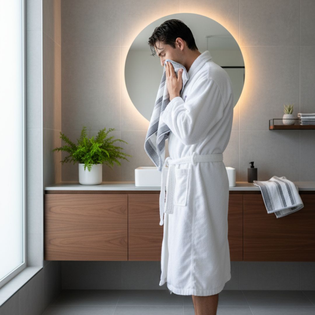 Luxury Quick Dry Grey & White Striped Cotton Bath Towel – 650 GSM Extra Large (150×75 cm) Ultra Soft & Super Absorbent - Image 4