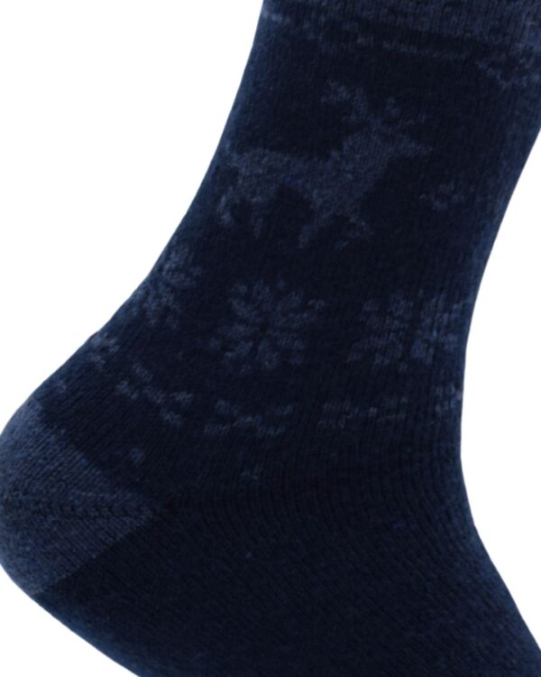 Navy Blue Winter Woolen Socks with Reindeer Design – Warm & Soft Thermal Socks - Image 2