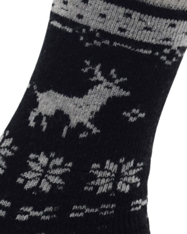 Premium Black Woolen Winter Socks with Reindeer Pattern | Ultra Warm & Soft - Image 2