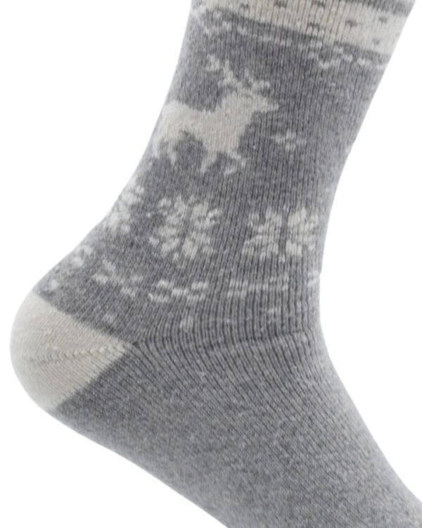 Classic Grey Woolen Winter Socks with Reindeer Design | Ultra-Soft & Warm - Image 2