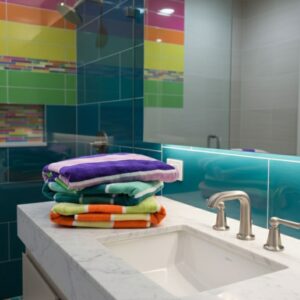 Cotton Bath Towels 485 GSM Quick Dry Terry Towels, Multicolor Stripe Design – Set of 3 (Size 150x75 cm) Purple, Orange, Green