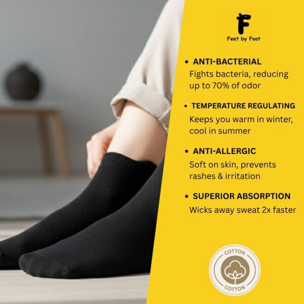 Black Antimicrobial Cotton Socks – Odor-Free, Sweat-Absorbing, and Anti-Allergic Everyday Socks - Image 5