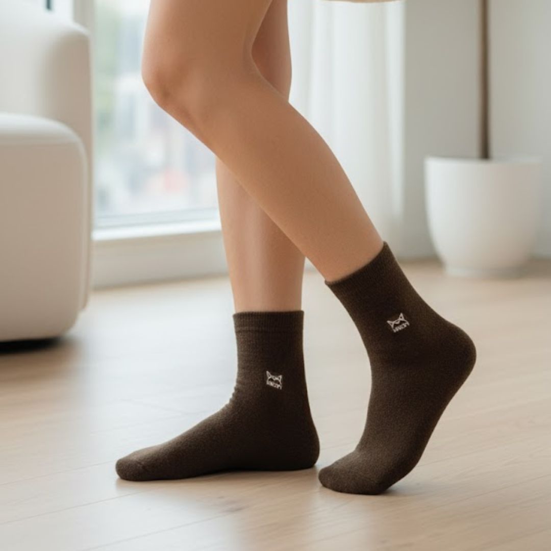 Cozy Brown Woolen Crew Socks – Soft, Warm & Breathable Winter Comfort