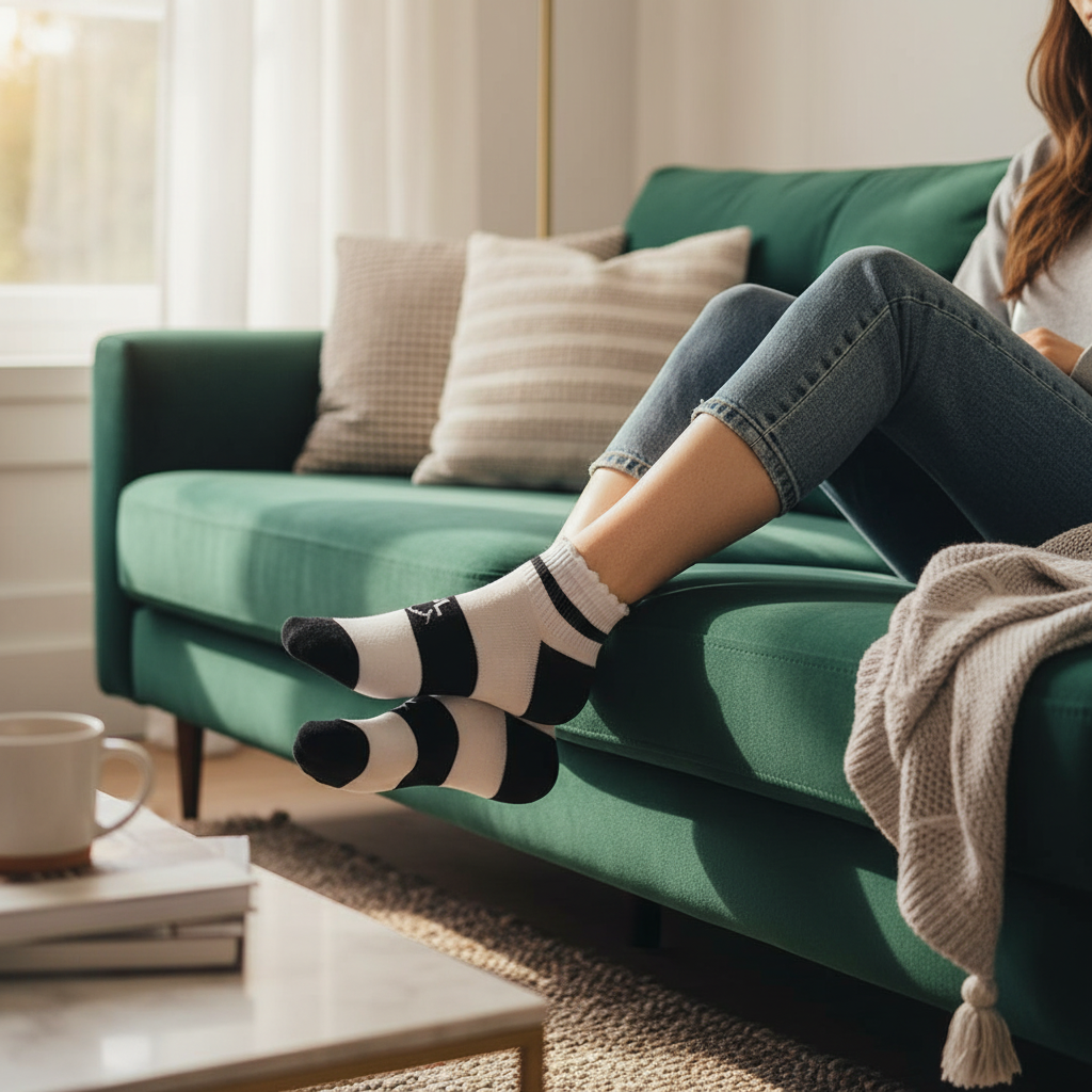 Sporty Striped Ankle Socks – Soft Cotton Casual Socks for Men & Women (Black & White) - Image 3