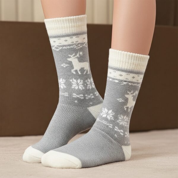 Classic Grey Woolen Winter Socks with Reindeer Design | Ultra-Soft & Warm - Image 3
