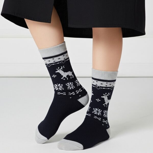 Premium Black Woolen Winter Socks with Reindeer Pattern | Ultra Warm & Soft