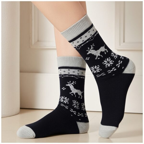 Premium Black Woolen Winter Socks with Reindeer Pattern | Ultra Warm & Soft - Image 3