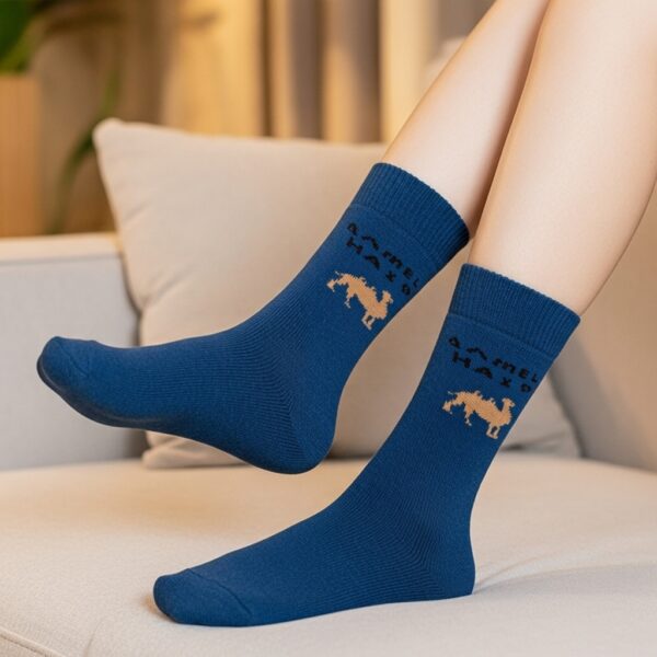Premium Camel Hair Blue Wool Socks – Warm Winter Comfort Socks