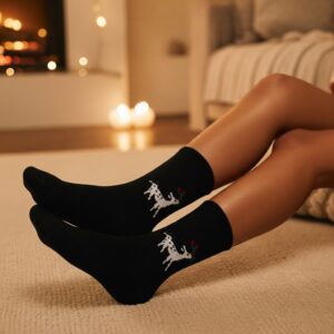 Winter Reindeer Wool Socks – Soft & Warm Thermal Socks for Men & Women (Black)