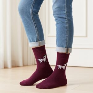 Reindeer Wool Winter Socks – Soft Warm Thermal Socks (Maroon)