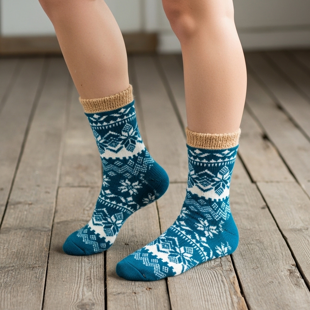 Winter Warm Knitted Wool Socks for Women - Nordic Snowflake Pattern | Soft, Cozy & Stylish