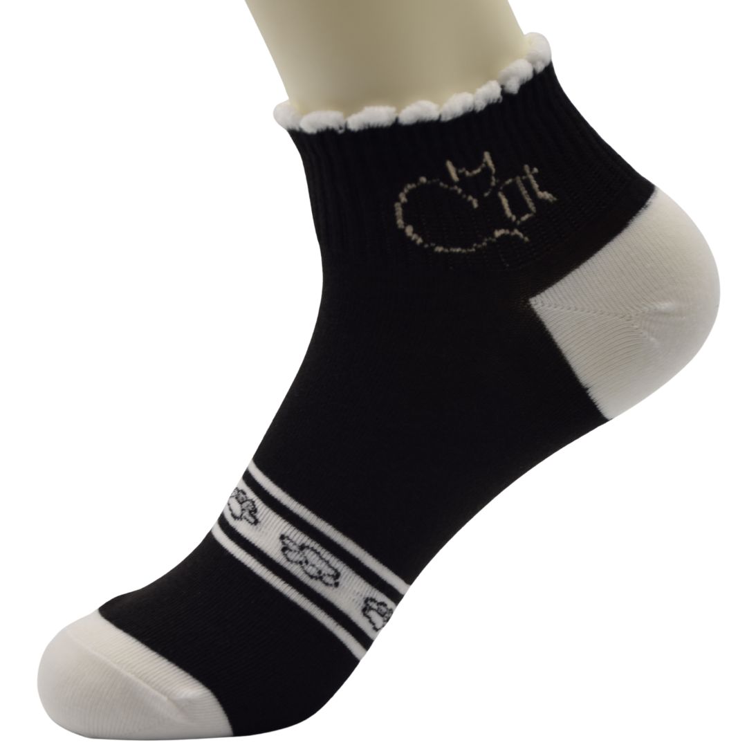 Black & White Cat Design Ankle Socks | Soft Cotton Cute Casual Socks for Women - Image 3