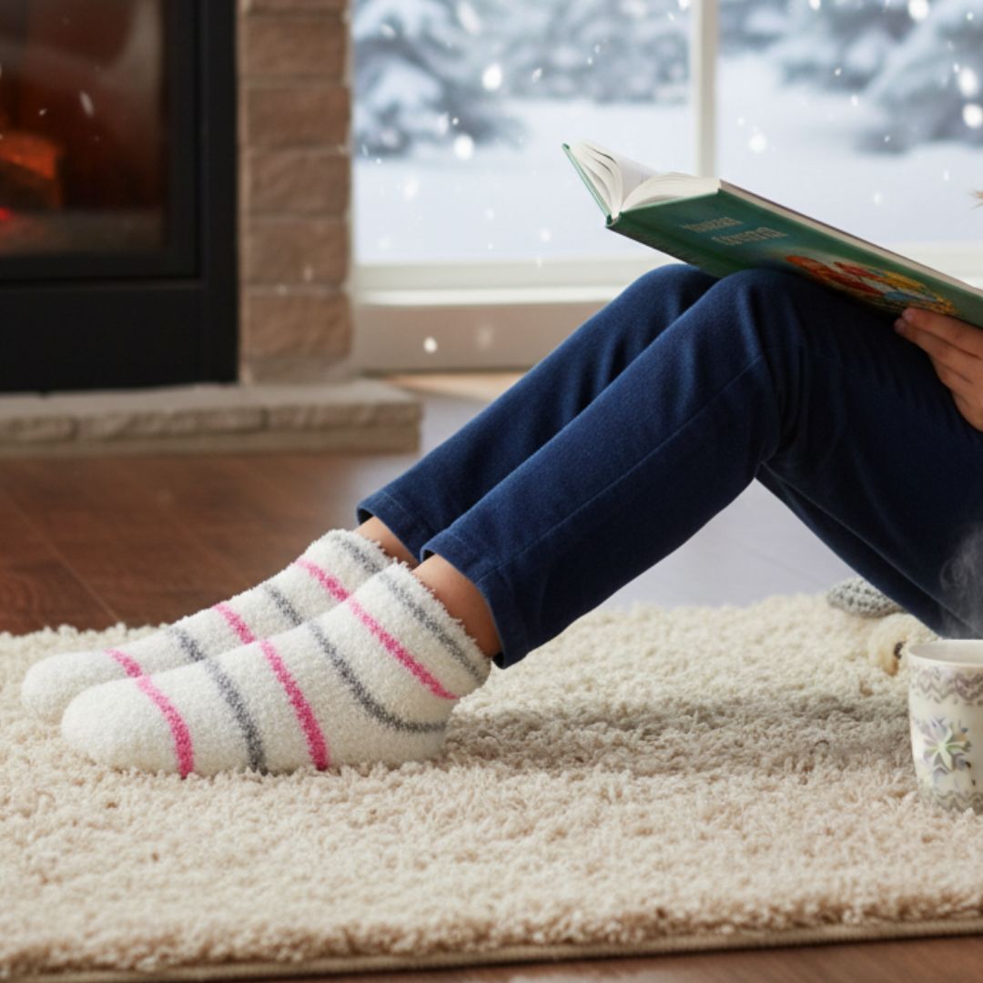 Breathable Sheer Ankle Socks in Peach with Black & Blue Floral Print – Lightweight & Stylish