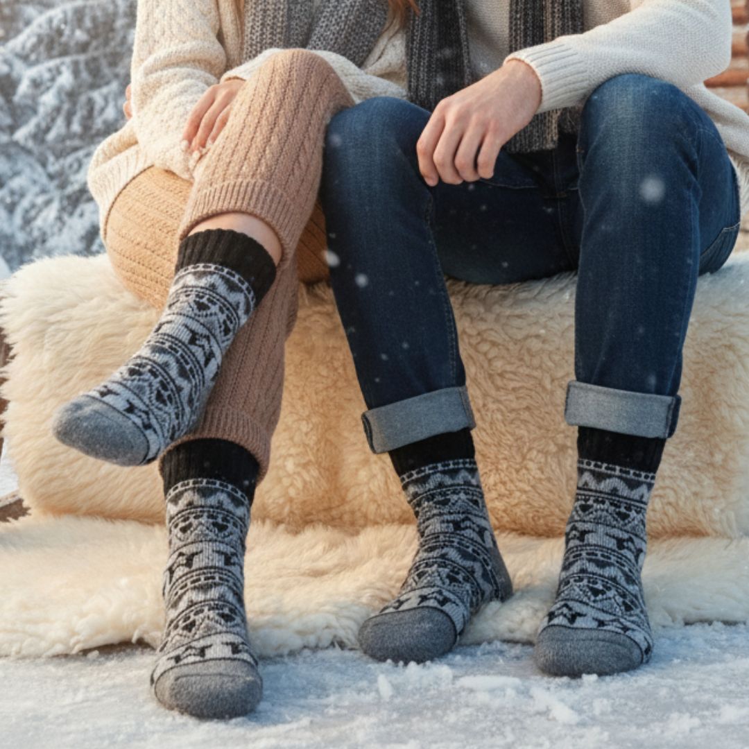 Heavyweight Nordic Unisex Winter Socks | Black & Grey Thermal Lounge Socks