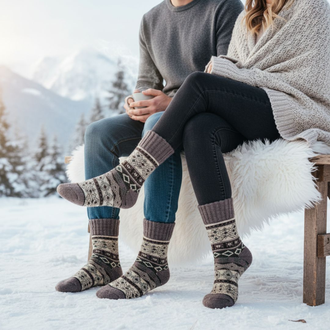 Thermal Unisex Winter Socks | Thick Knit Geometric Pattern Hiking Socks