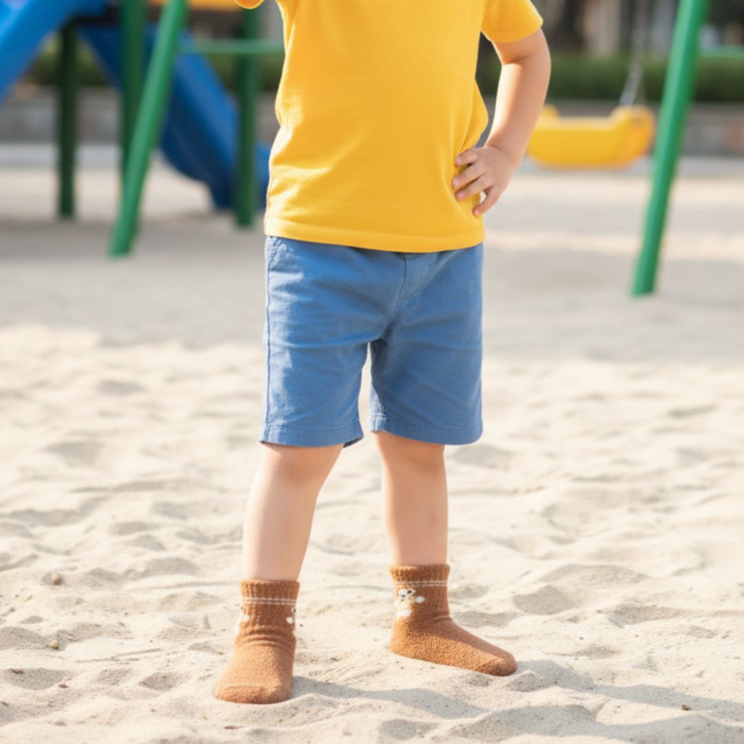 Soft Fuzzy Critter Kids Ankle Socks | Brown Animal Motif Short Socks