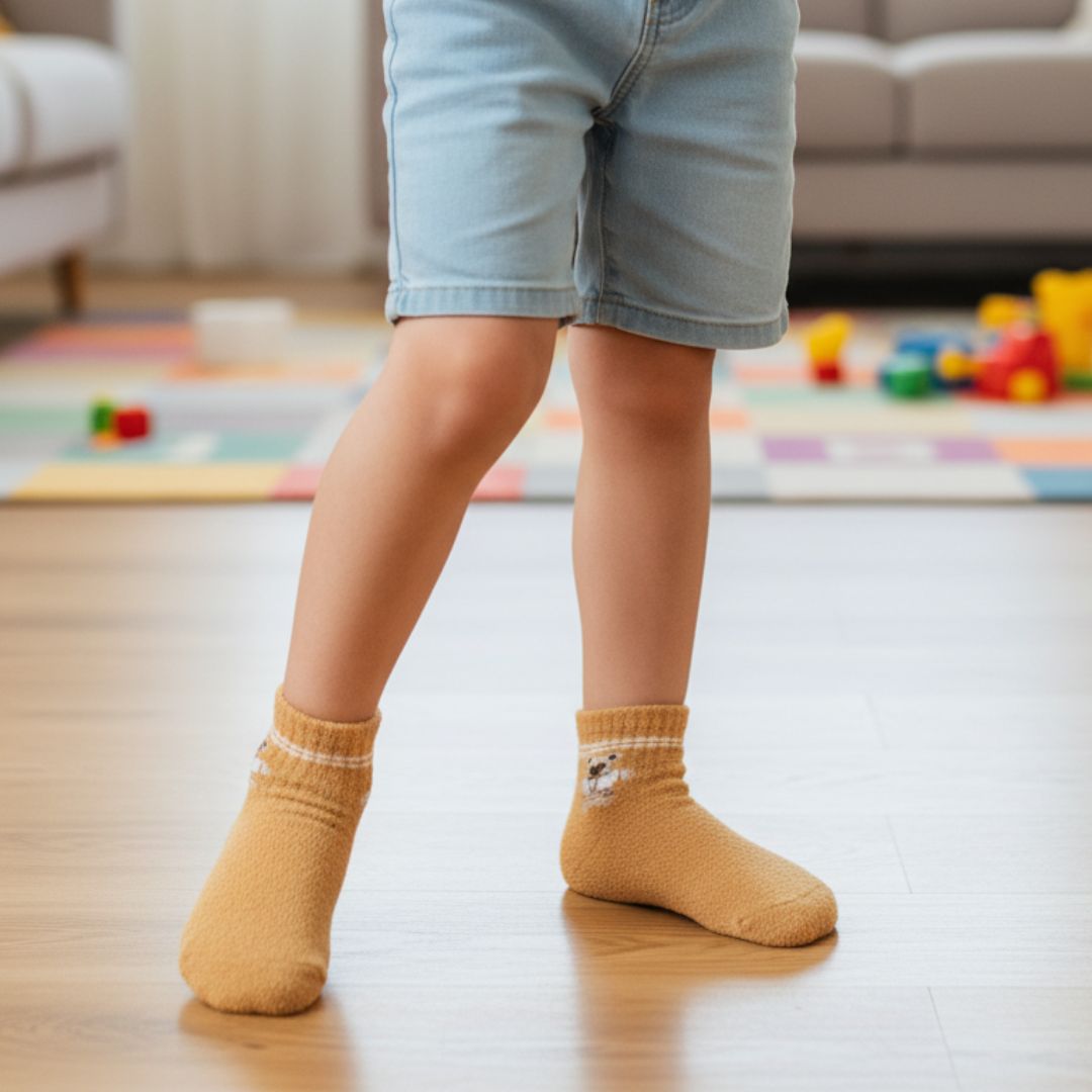 Soft Mustard Yellow Critter Kids Ankle Socks | Fuzzy Playtime Short Socks