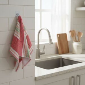 Cheerful, Absorbent Cotton Kitchen Towel with Red, Pink, Orange, and Green Stripes – Bright & Bold Style