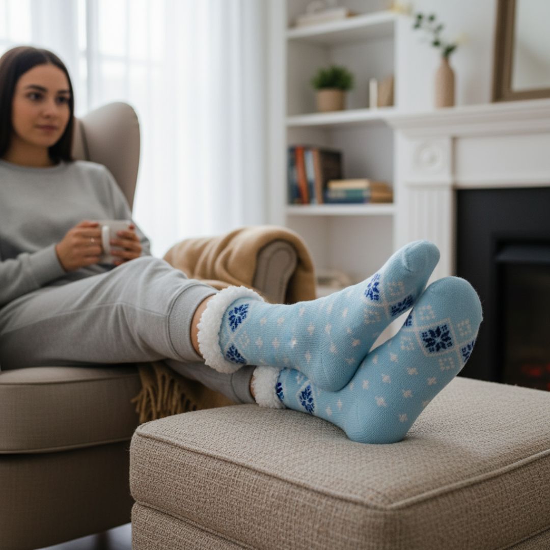 Ultra-Soft Baby Blue & White Nordic Pattern Fleece-Lined Slipper Socks - Image 3