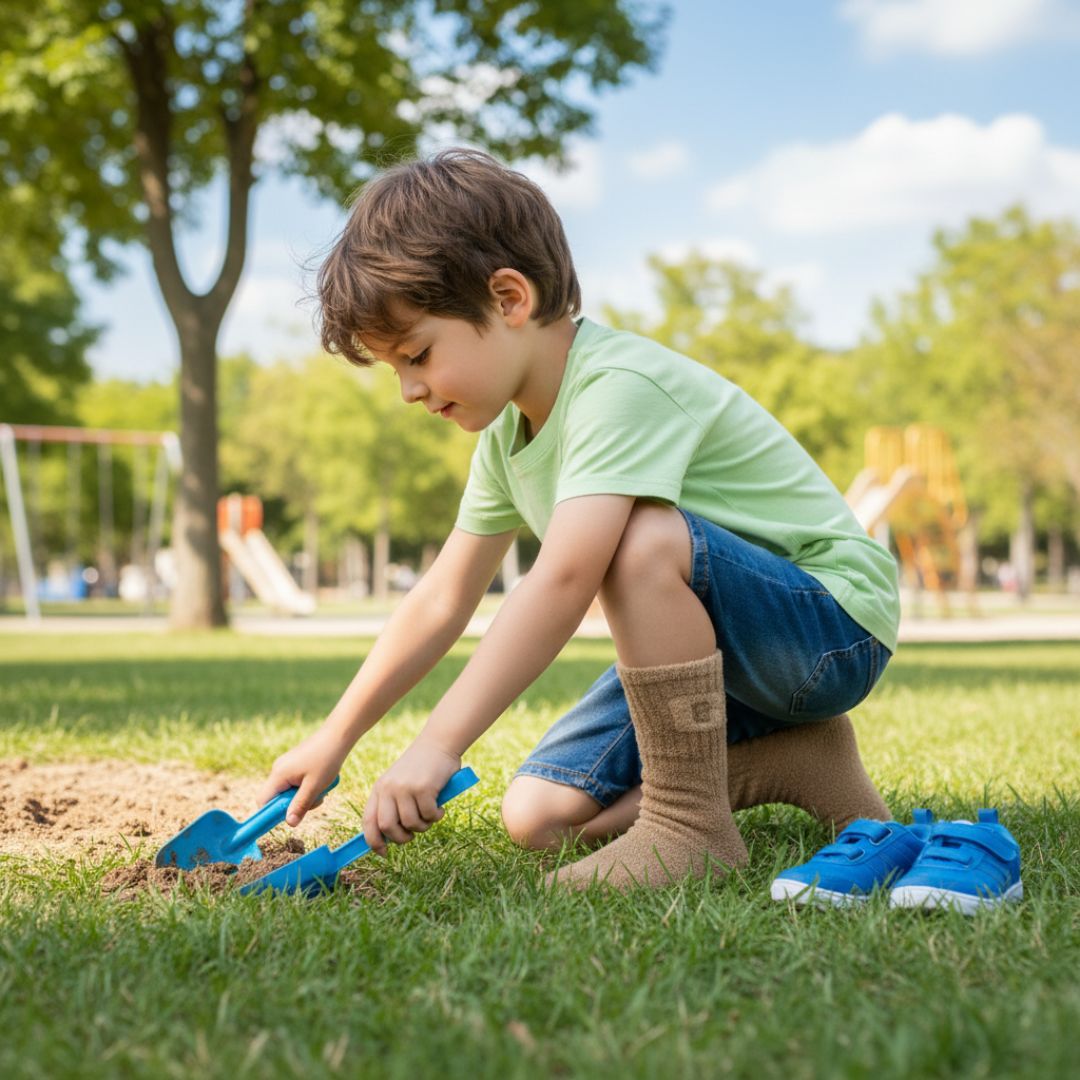 Ultra-Soft Warm Brown Fuzzy Kids Crew Socks with Initial 'C' Logo - Image 3